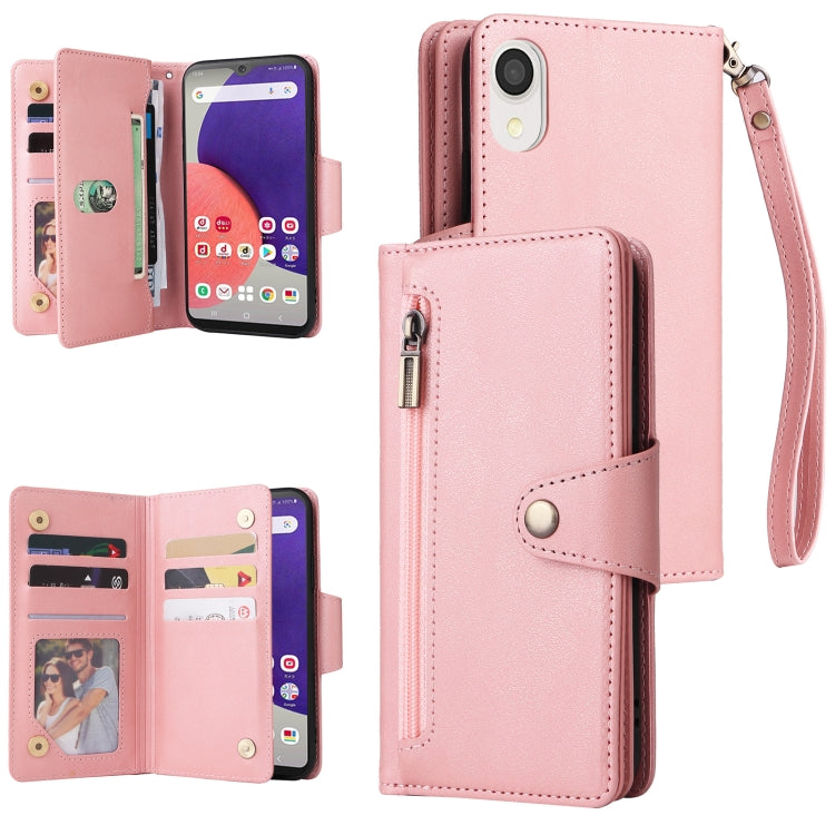 For Samsung Galaxy A22e 5G Rivet Buckle 9 Cards Three Fold Leather Phone Case