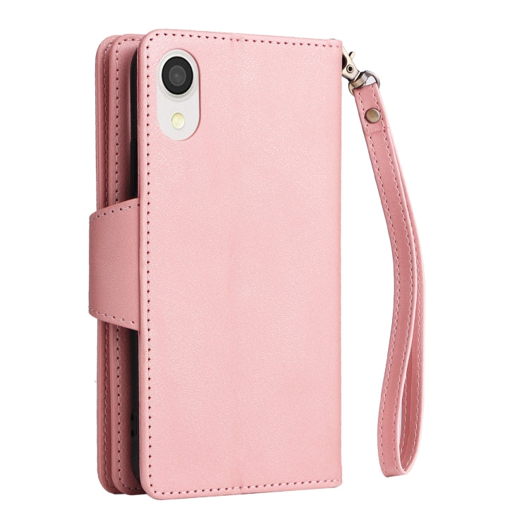 For Samsung Galaxy A22e 5G Rivet Buckle 9 Cards Three Fold Leather Phone Case