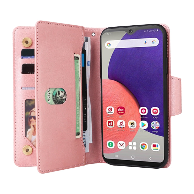For Samsung Galaxy A22e 5G Rivet Buckle 9 Cards Three Fold Leather Phone Case