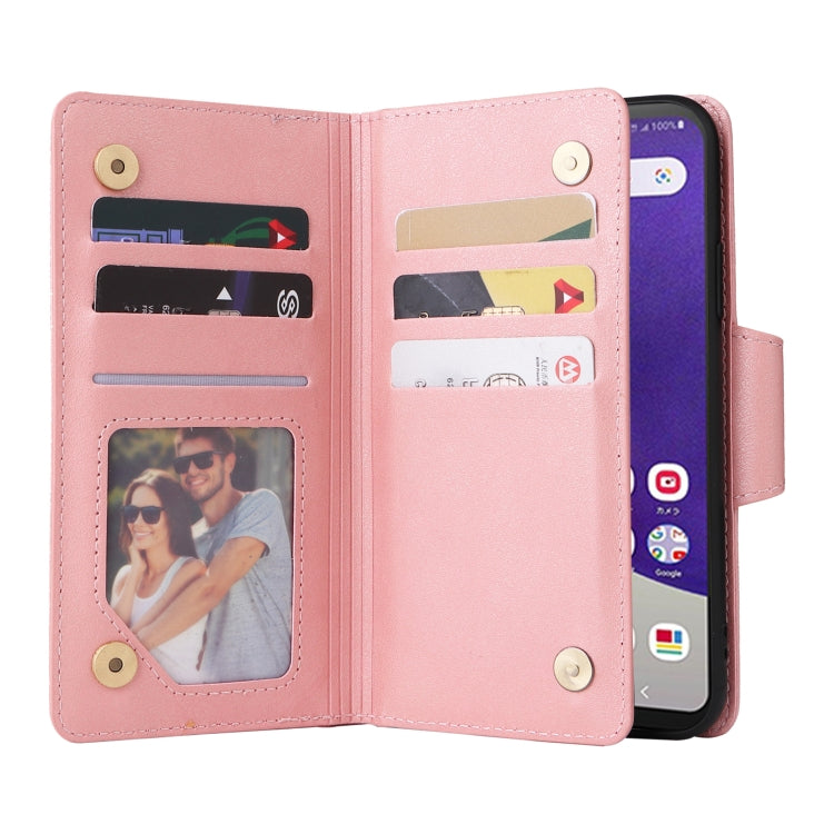 For Samsung Galaxy A22e 5G Rivet Buckle 9 Cards Three Fold Leather Phone Case