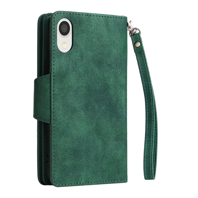 For Samsung Galaxy A22e 5G Rivet Buckle 9 Cards Three Fold Leather Phone Case