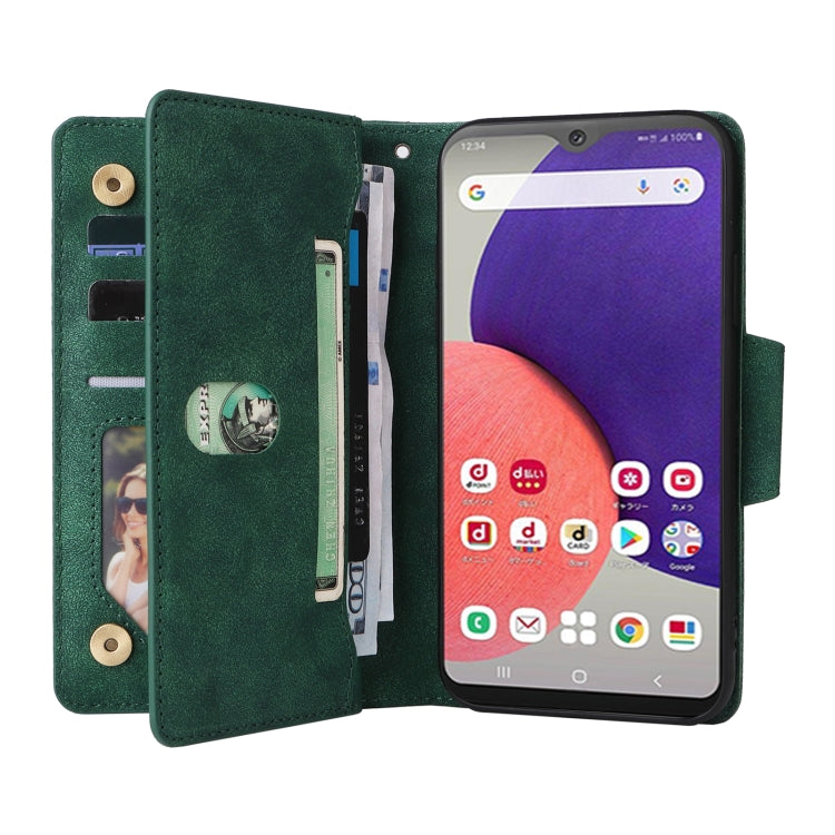For Samsung Galaxy A22e 5G Rivet Buckle 9 Cards Three Fold Leather Phone Case