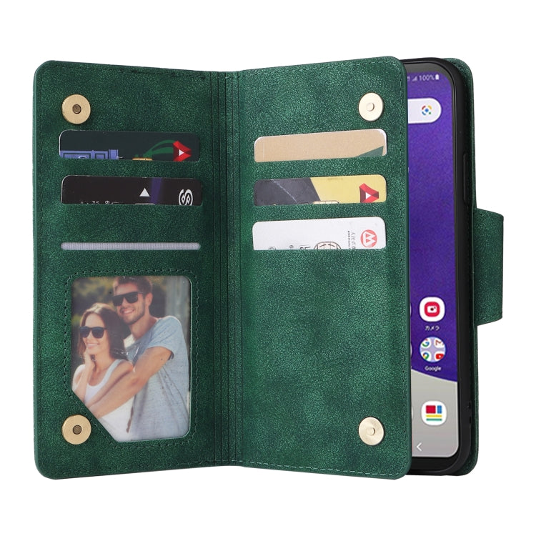 For Samsung Galaxy A22e 5G Rivet Buckle 9 Cards Three Fold Leather Phone Case