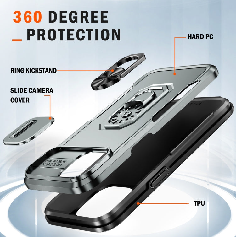 For iPhone 14 Plus Pioneer Armor Sliding Camshield Phone Case