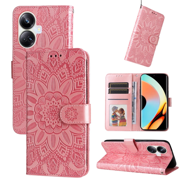 For Realme 10 Pro+ 5G Embossed Sunflower Leather Phone Case