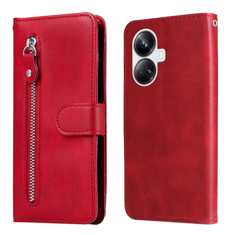 For Realme 10 Pro+ 5G Calf Texture Zipper Leather Phone Case