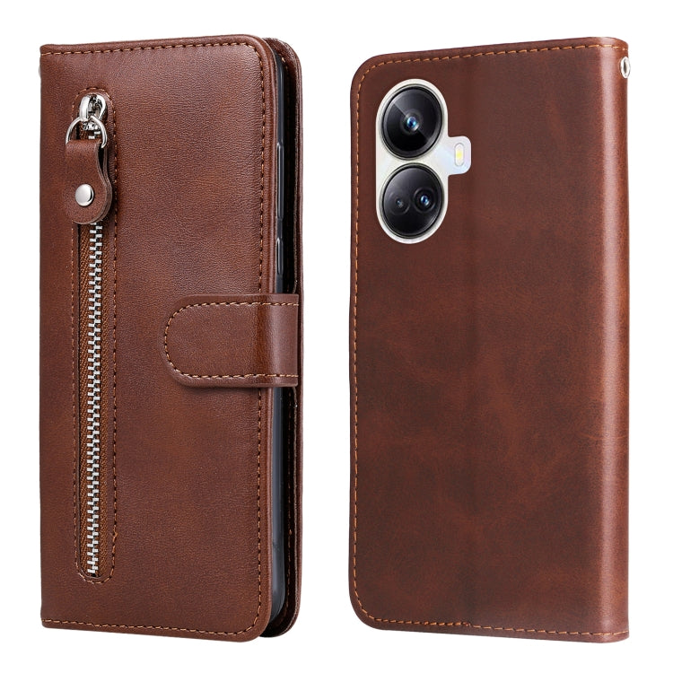 For Realme 10 Pro+ 5G Calf Texture Zipper Leather Phone Case