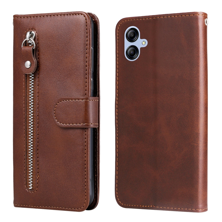 For Samsung Galaxy A04e Calf Texture Zipper Leather Phone Case