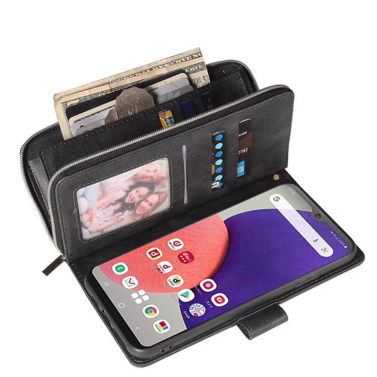 For Samsung Galaxy A22e 5G 9 Card Slots Zipper Wallet Bag Leather Phone Case