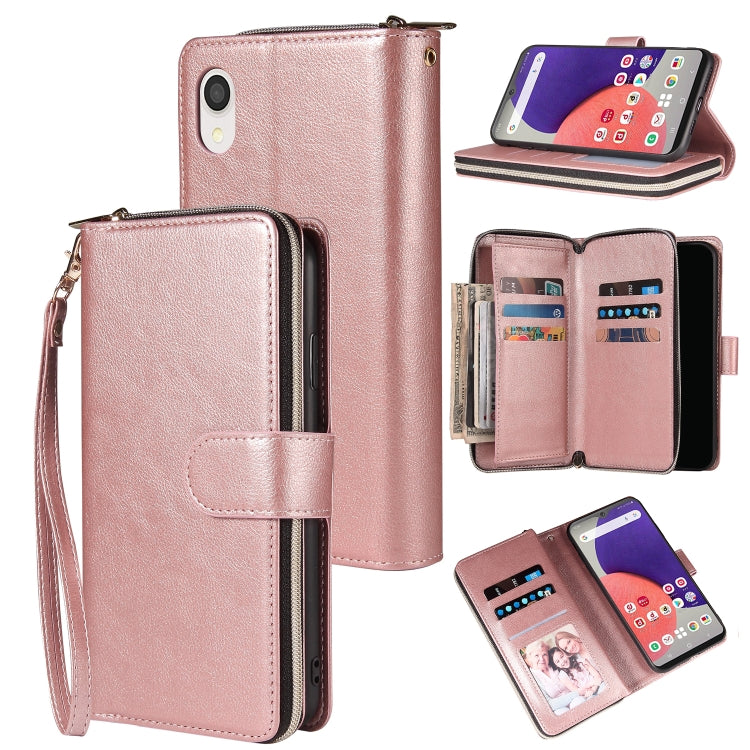 For Samsung Galaxy A22e 5G 9 Card Slots Zipper Wallet Bag Leather Phone Case