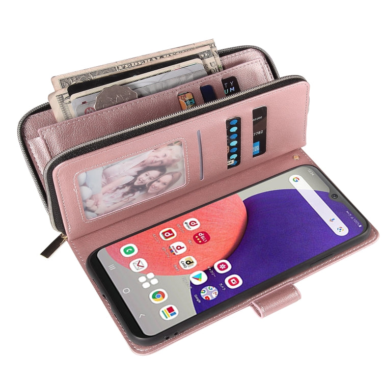 For Samsung Galaxy A22e 5G 9 Card Slots Zipper Wallet Bag Leather Phone Case