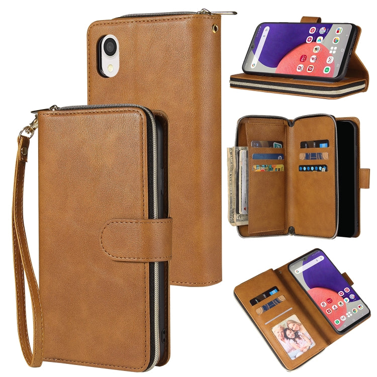 For Samsung Galaxy A22e 5G 9 Card Slots Zipper Wallet Bag Leather Phone Case