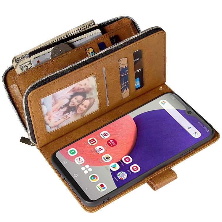 For Samsung Galaxy A22e 5G 9 Card Slots Zipper Wallet Bag Leather Phone Case