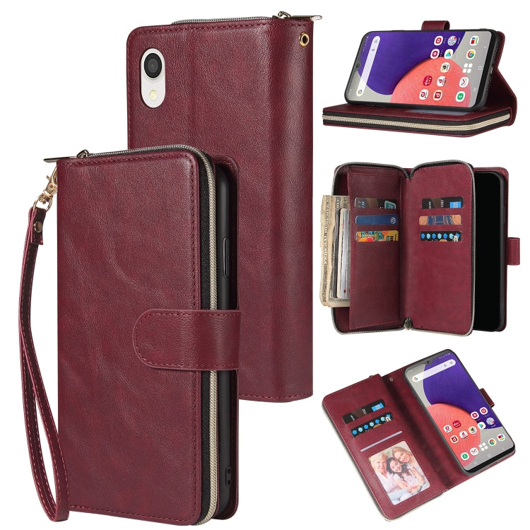 For Samsung Galaxy A22e 5G 9 Card Slots Zipper Wallet Bag Leather Phone Case
