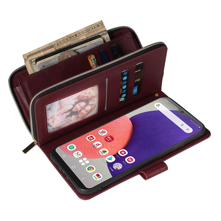 For Samsung Galaxy A22e 5G 9 Card Slots Zipper Wallet Bag Leather Phone Case