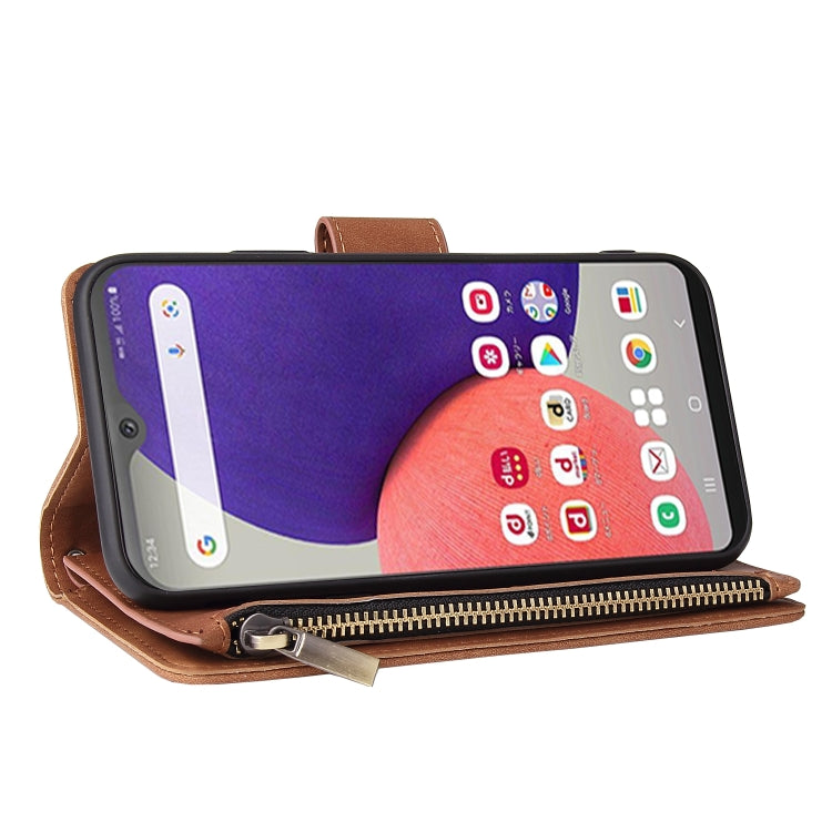 For Samsung Galaxy A22e 5G Multifunctional Frosted Zipper Wallet Leather Phone Case