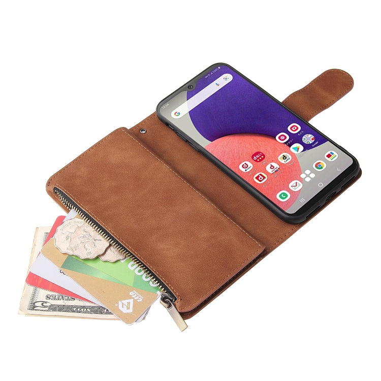 For Samsung Galaxy A22e 5G Multifunctional Frosted Zipper Wallet Leather Phone Case