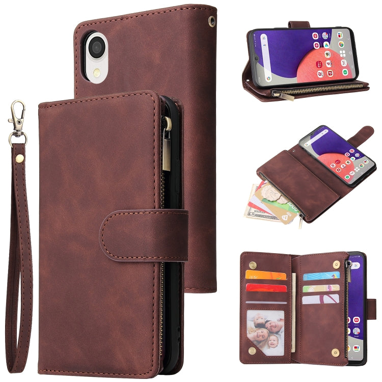 For Samsung Galaxy A22e 5G Multifunctional Frosted Zipper Wallet Leather Phone Case
