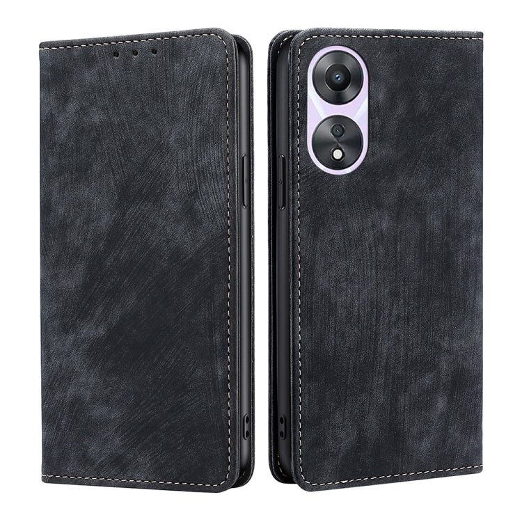 For OPPO A58 5G RFID Anti-theft Brush Magnetic Leather Phone Case