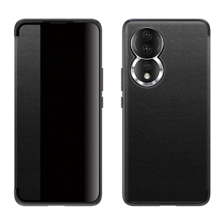 For Honor 80 Magnetic Side Window View Leather Smart Phone Case