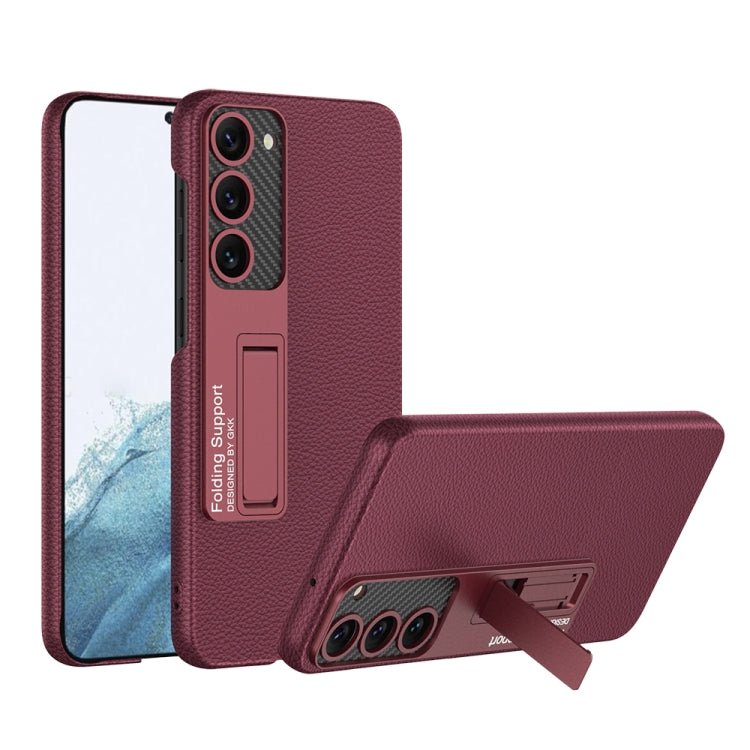 For Samsung Galaxy S23 5G GKK Plain Leather Shockproof Phone Case with Holder