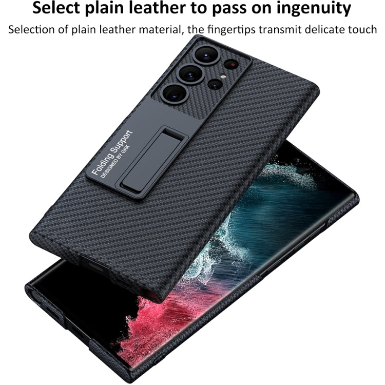 For Samsung Galaxy S23 Ultra 5G GKK Plain Leather Shockproof Phone Case with Holder