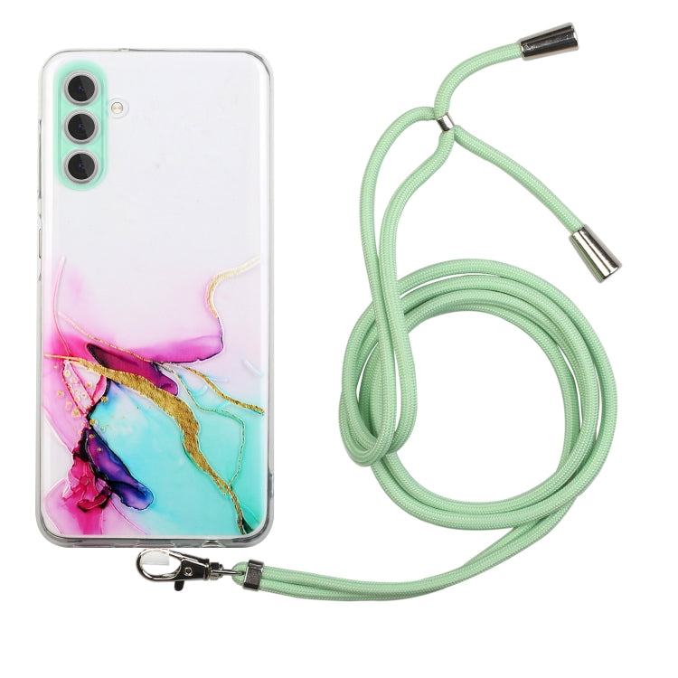 For Samsung Galaxy S23 5G Hollow Marble Pattern TPU Shockproof Phone Case with Neck Strap Rope