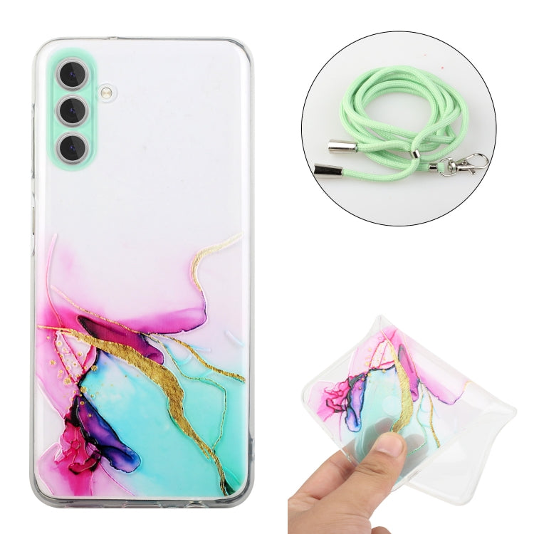 For Samsung Galaxy S23 5G Hollow Marble Pattern TPU Shockproof Phone Case with Neck Strap Rope