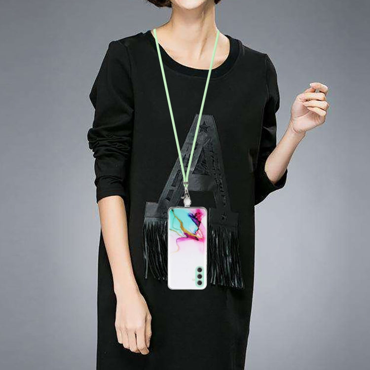 For Samsung Galaxy S23 5G Hollow Marble Pattern TPU Shockproof Phone Case with Neck Strap Rope