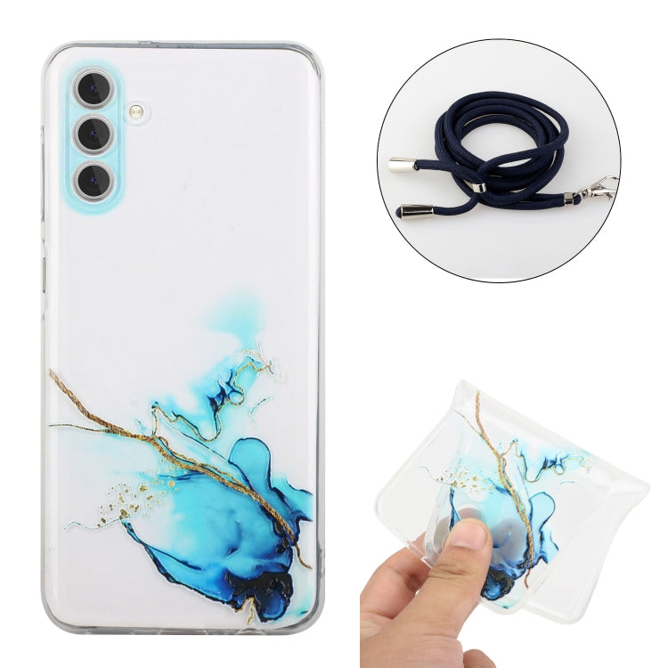 For Samsung Galaxy S23 5G Hollow Marble Pattern TPU Shockproof Phone Case with Neck Strap Rope