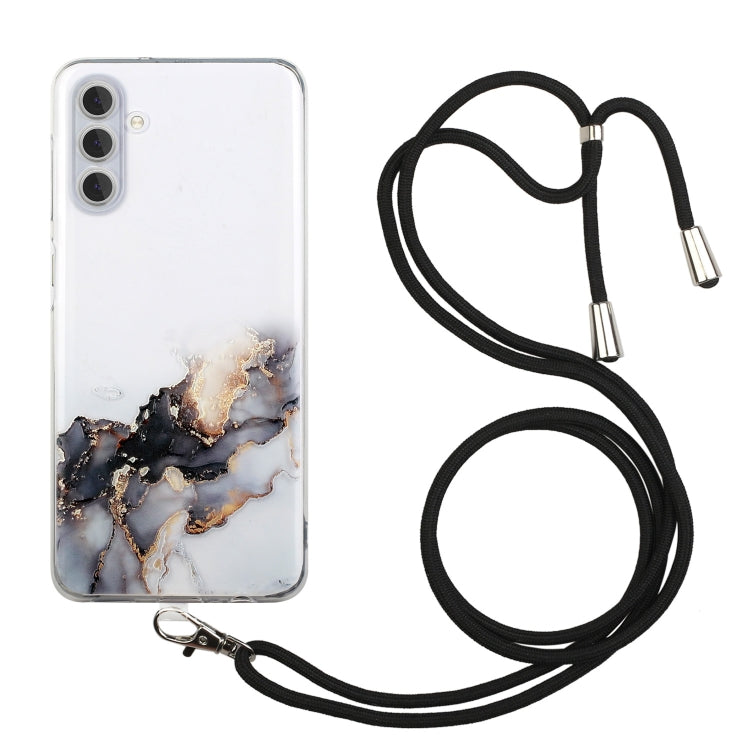 For Samsung Galaxy S23 5G Hollow Marble Pattern TPU Shockproof Phone Case with Neck Strap Rope