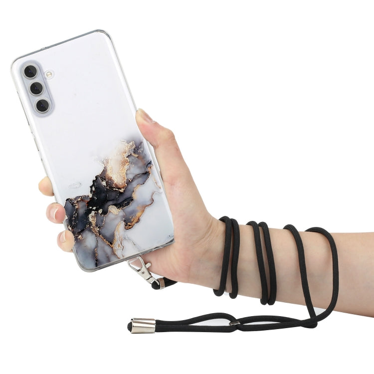 For Samsung Galaxy S23 5G Hollow Marble Pattern TPU Shockproof Phone Case with Neck Strap Rope