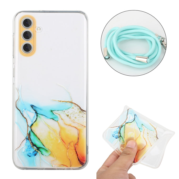 For Samsung Galaxy S23 5G Hollow Marble Pattern TPU Shockproof Phone Case with Neck Strap Rope