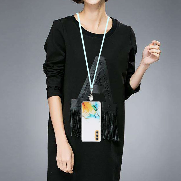 For Samsung Galaxy S23 5G Hollow Marble Pattern TPU Shockproof Phone Case with Neck Strap Rope
