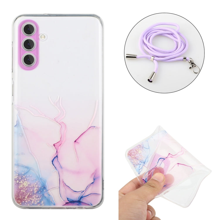 For Samsung Galaxy S23 5G Hollow Marble Pattern TPU Shockproof Phone Case with Neck Strap Rope