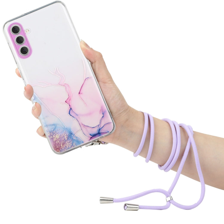 For Samsung Galaxy S23 5G Hollow Marble Pattern TPU Shockproof Phone Case with Neck Strap Rope