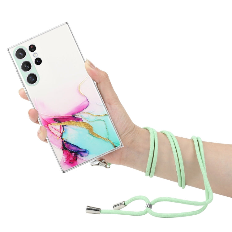 For Samsung Galaxy S23 Ultra 5G Hollow Marble Pattern TPU Shockproof Phone Case with Neck Strap Rope