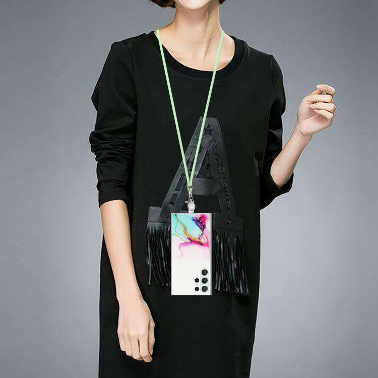 For Samsung Galaxy S23 Ultra 5G Hollow Marble Pattern TPU Shockproof Phone Case with Neck Strap Rope