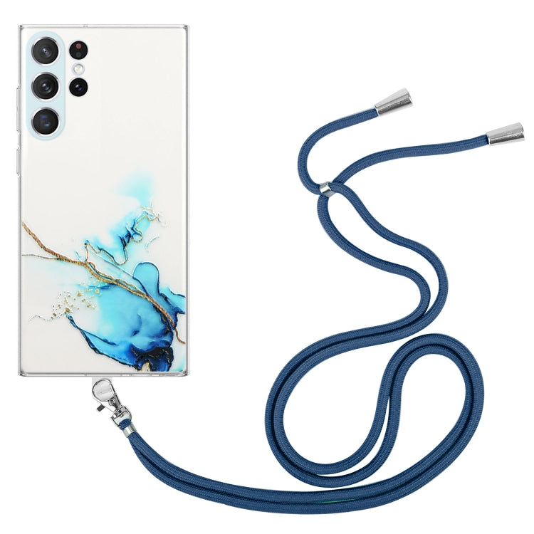 For Samsung Galaxy S23 Ultra 5G Hollow Marble Pattern TPU Shockproof Phone Case with Neck Strap Rope