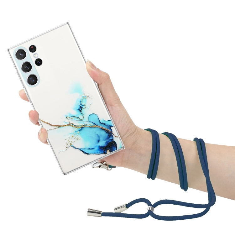 For Samsung Galaxy S23 Ultra 5G Hollow Marble Pattern TPU Shockproof Phone Case with Neck Strap Rope