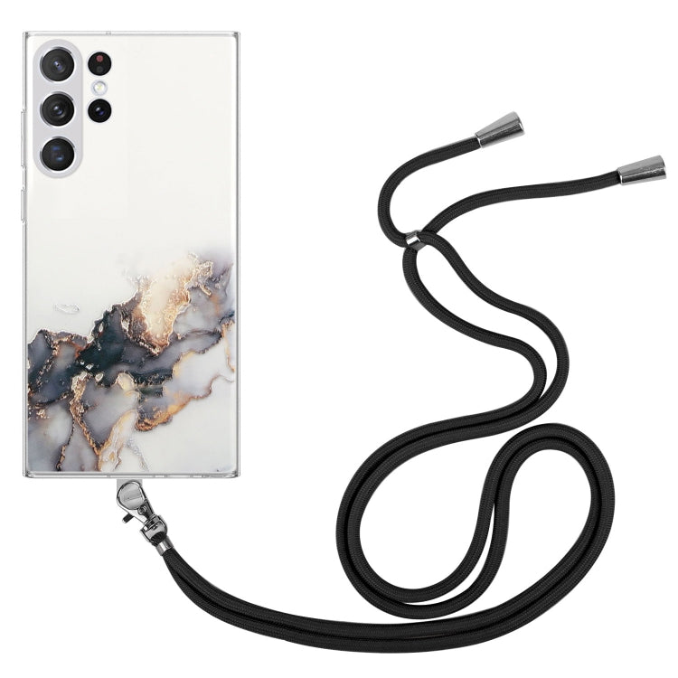 For Samsung Galaxy S23 Ultra 5G Hollow Marble Pattern TPU Shockproof Phone Case with Neck Strap Rope
