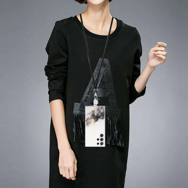 For Samsung Galaxy S23 Ultra 5G Hollow Marble Pattern TPU Shockproof Phone Case with Neck Strap Rope