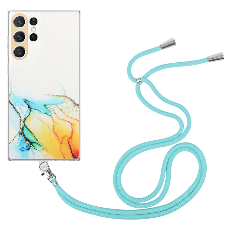 For Samsung Galaxy S23 Ultra 5G Hollow Marble Pattern TPU Shockproof Phone Case with Neck Strap Rope