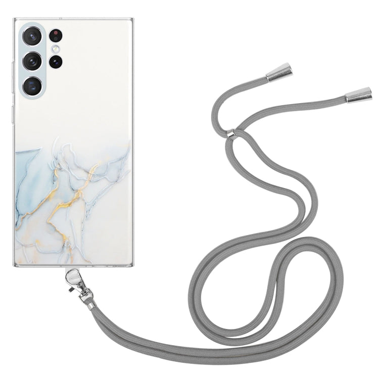 For Samsung Galaxy S23 Ultra 5G Hollow Marble Pattern TPU Shockproof Phone Case with Neck Strap Rope
