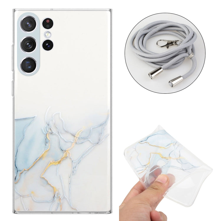 For Samsung Galaxy S23 Ultra 5G Hollow Marble Pattern TPU Shockproof Phone Case with Neck Strap Rope