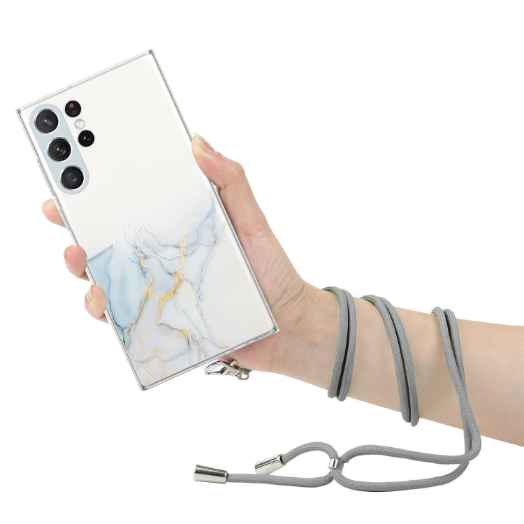 For Samsung Galaxy S23 Ultra 5G Hollow Marble Pattern TPU Shockproof Phone Case with Neck Strap Rope