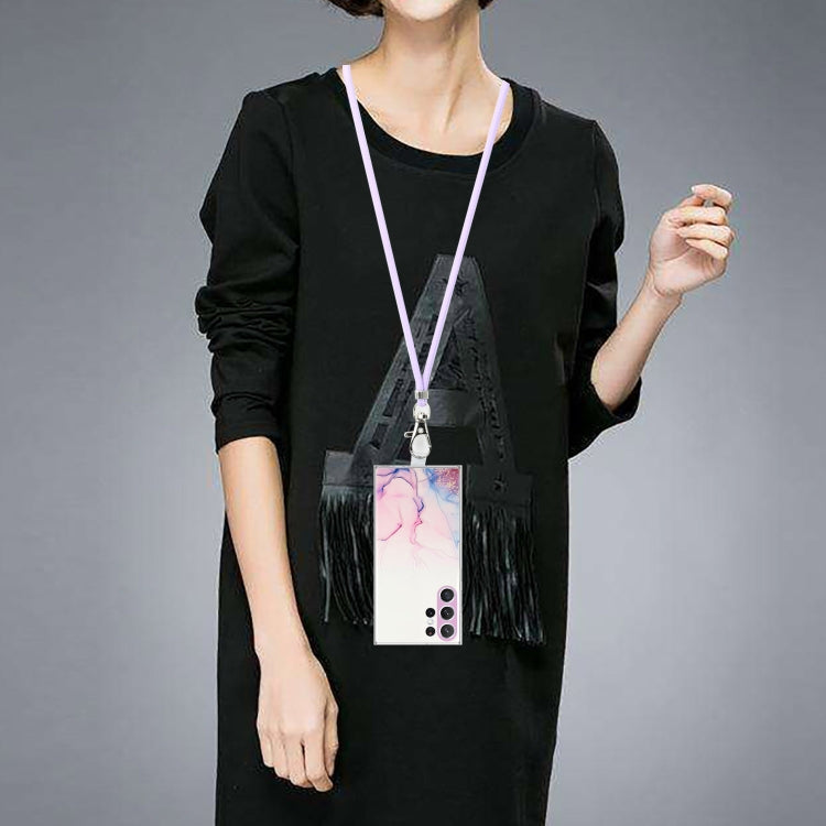 For Samsung Galaxy S23 Ultra 5G Hollow Marble Pattern TPU Shockproof Phone Case with Neck Strap Rope