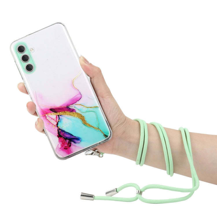 For Samsung Galaxy S23+ 5G Hollow Marble Pattern TPU Shockproof Phone Case with Neck Strap Rope