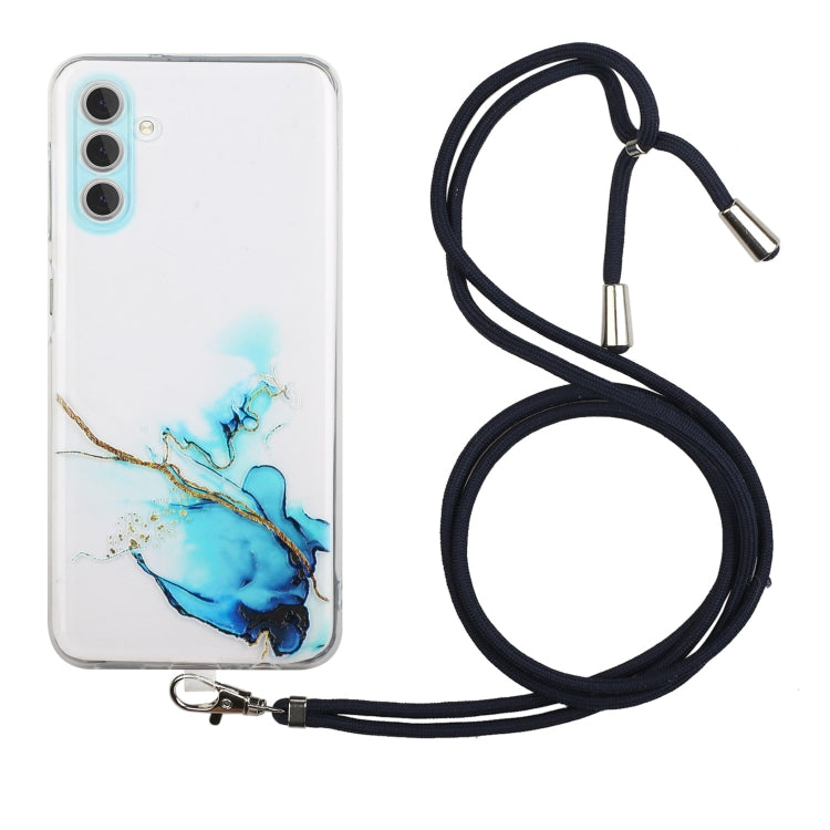 For Samsung Galaxy S23+ 5G Hollow Marble Pattern TPU Shockproof Phone Case with Neck Strap Rope