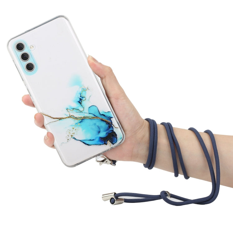 For Samsung Galaxy S23+ 5G Hollow Marble Pattern TPU Shockproof Phone Case with Neck Strap Rope
